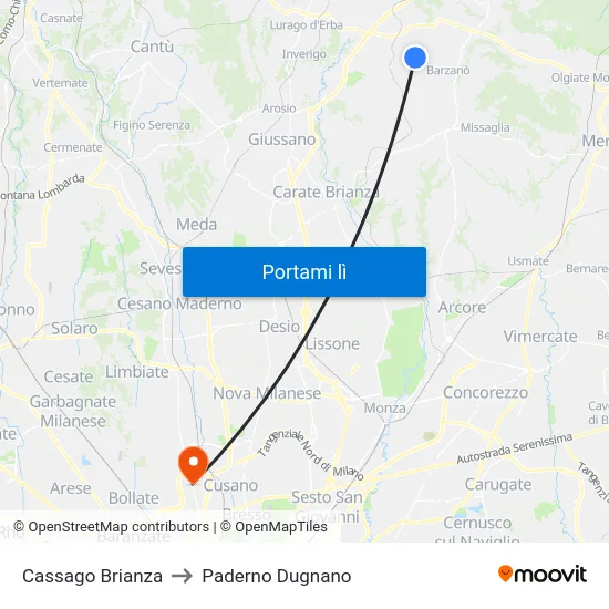 Cassago Brianza to Paderno Dugnano map