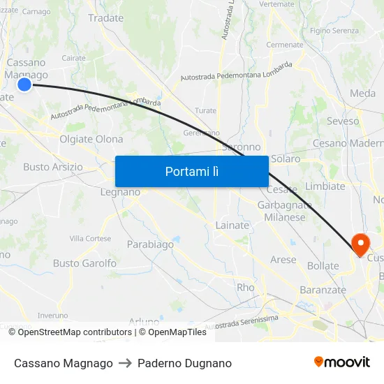 Cassano Magnago to Paderno Dugnano map