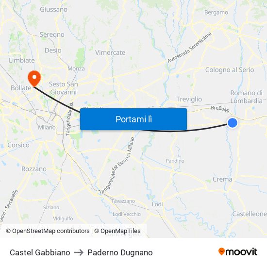 Castel Gabbiano to Paderno Dugnano map