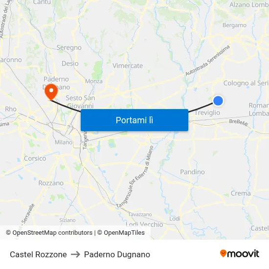 Castel Rozzone to Paderno Dugnano map