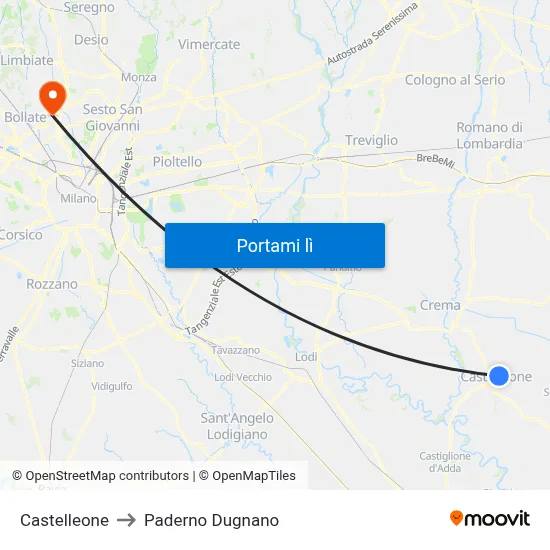Castelleone to Paderno Dugnano map
