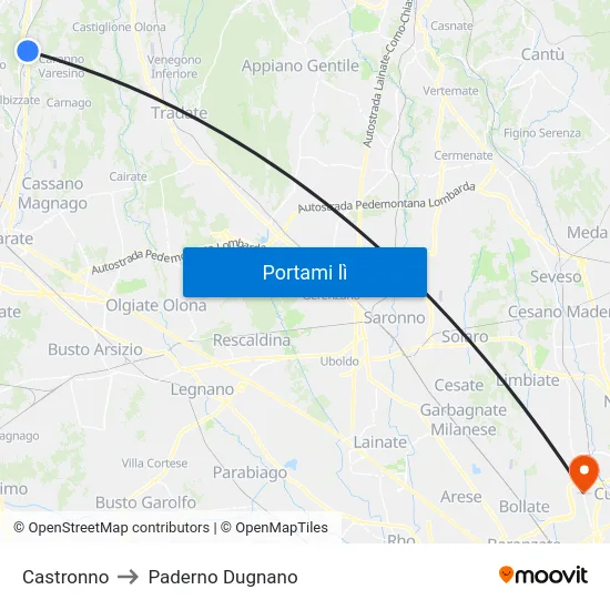 Castronno to Paderno Dugnano map
