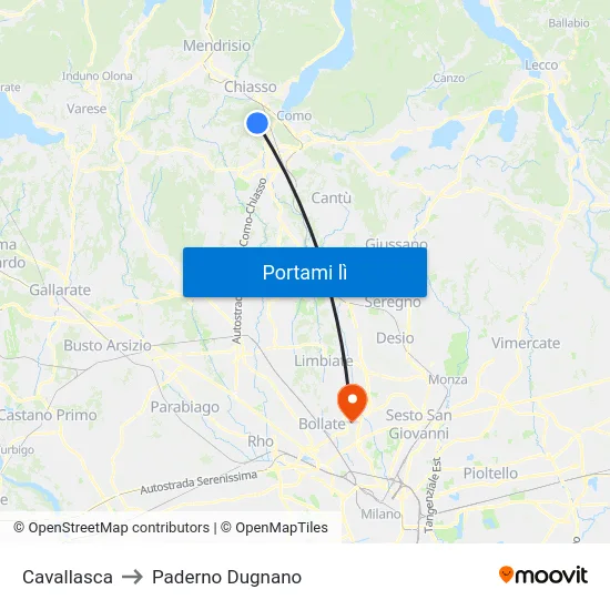 Cavallasca to Paderno Dugnano map