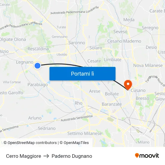 Cerro Maggiore to Paderno Dugnano map