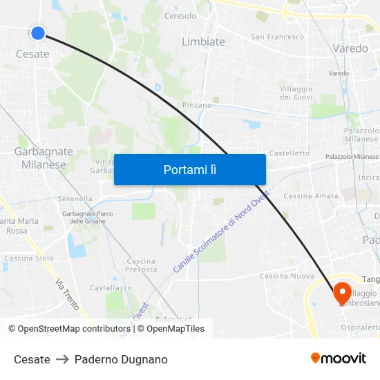 Cesate to Paderno Dugnano map