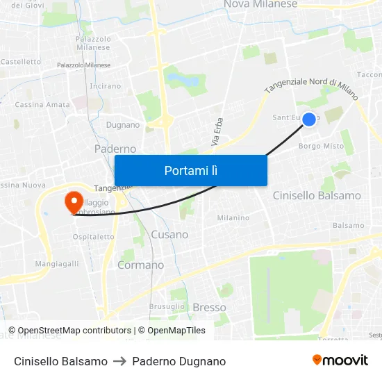 Cinisello Balsamo to Paderno Dugnano map