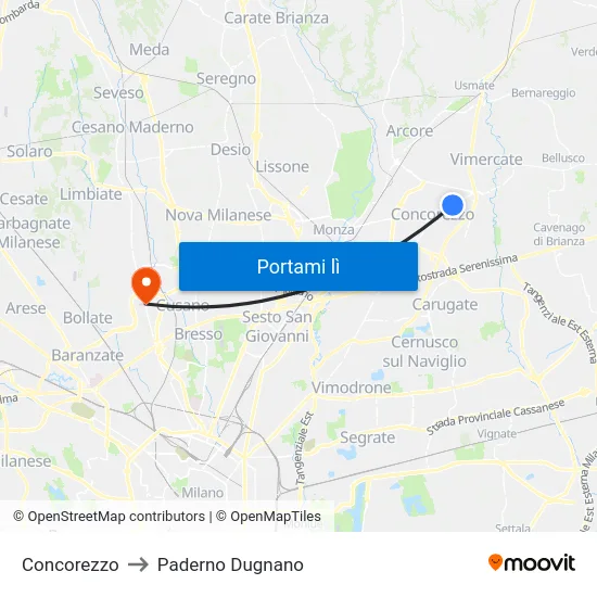 Concorezzo to Paderno Dugnano map