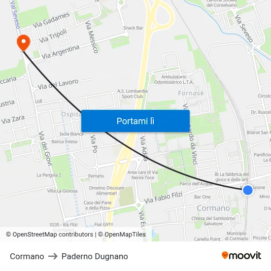 Cormano to Paderno Dugnano map