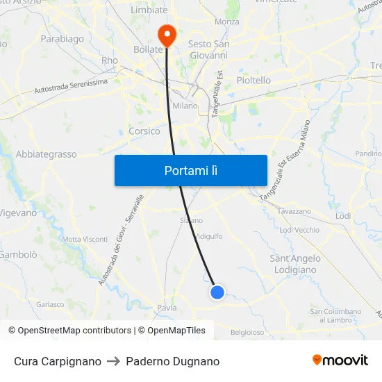 Cura Carpignano to Paderno Dugnano map