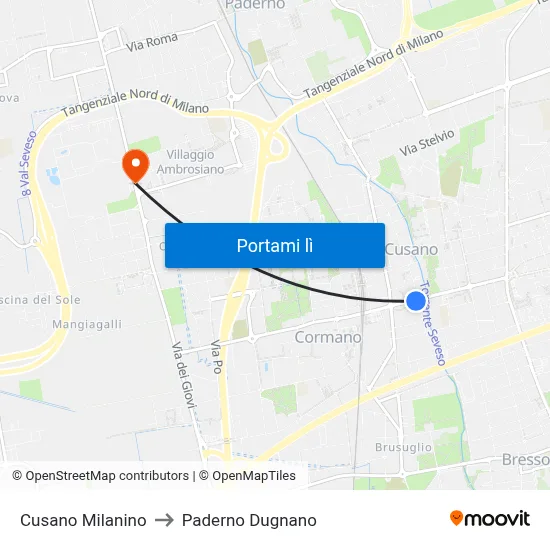 Cusano Milanino to Paderno Dugnano map