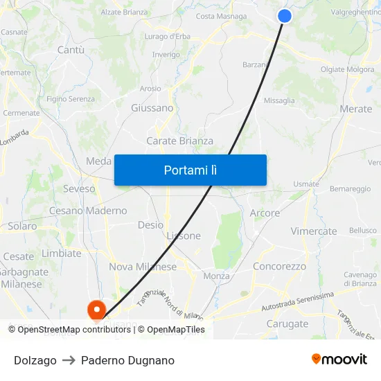 Dolzago to Paderno Dugnano map