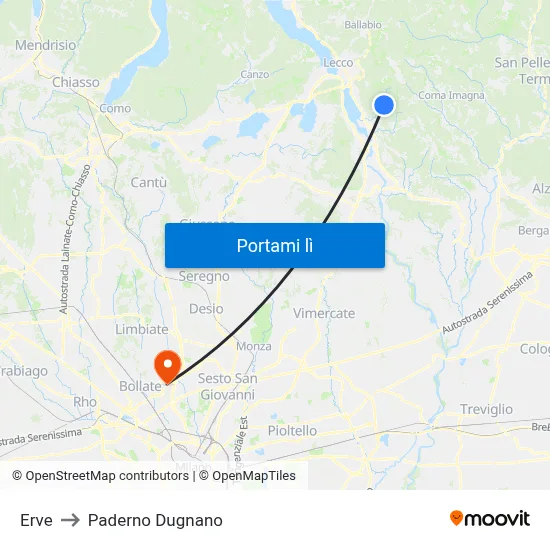 Erve to Paderno Dugnano map