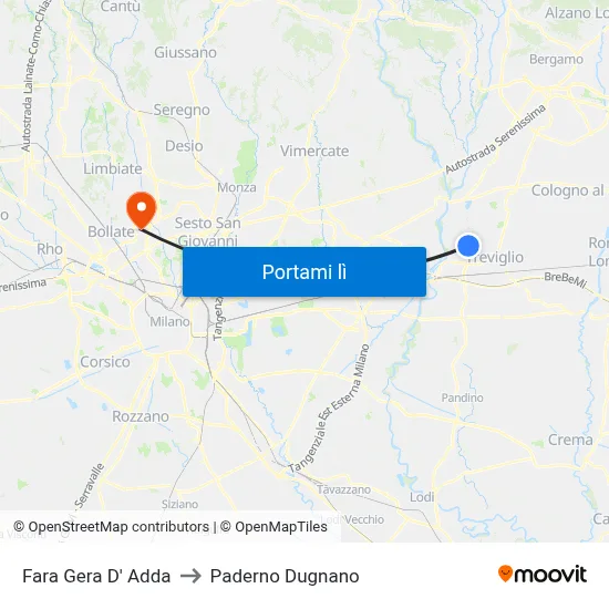 Fara Gera D' Adda to Paderno Dugnano map