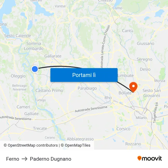 Ferno to Paderno Dugnano map
