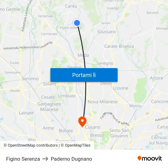 Figino Serenza to Paderno Dugnano map