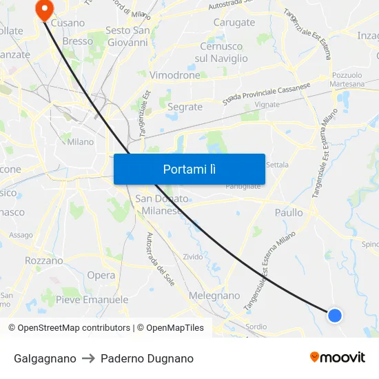 Galgagnano to Paderno Dugnano map