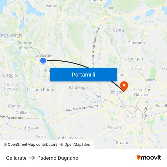 Gallarate to Paderno Dugnano map