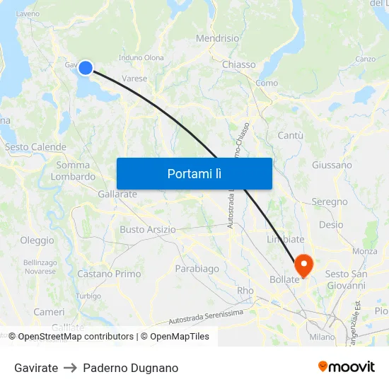 Gavirate to Paderno Dugnano map