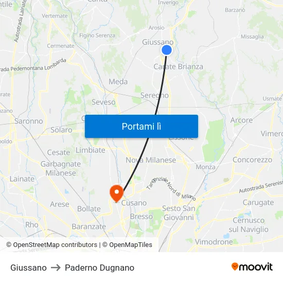 Giussano to Paderno Dugnano map
