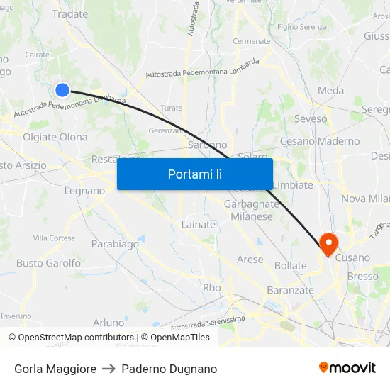 Gorla Maggiore to Paderno Dugnano map