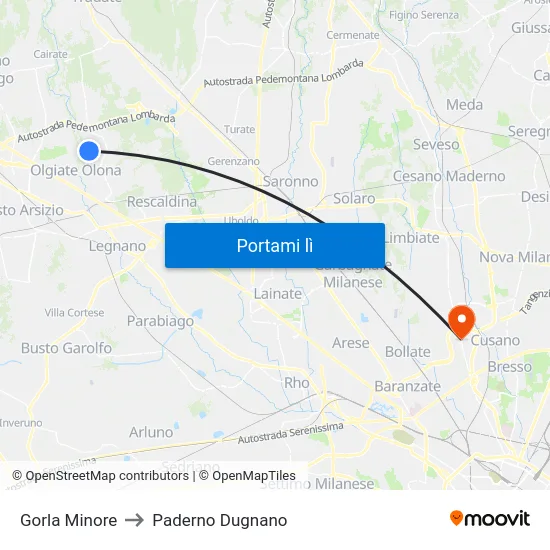 Gorla Minore to Paderno Dugnano map