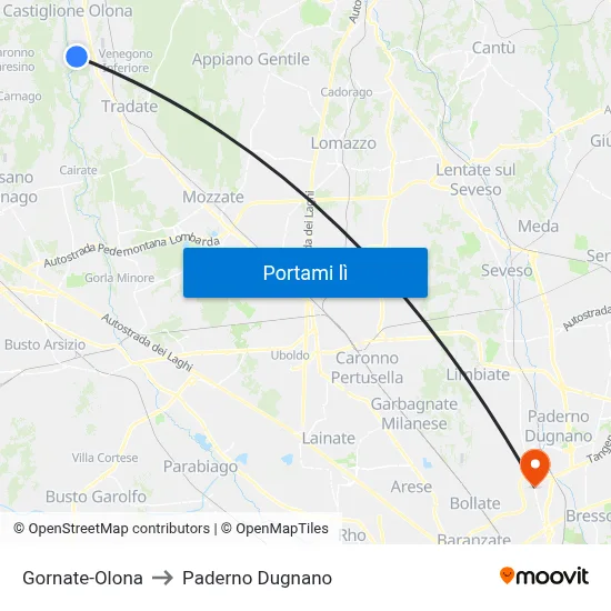 Gornate-Olona to Paderno Dugnano map