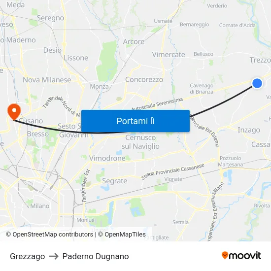 Grezzago to Paderno Dugnano map