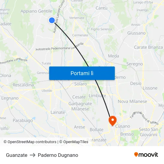 Guanzate to Paderno Dugnano map
