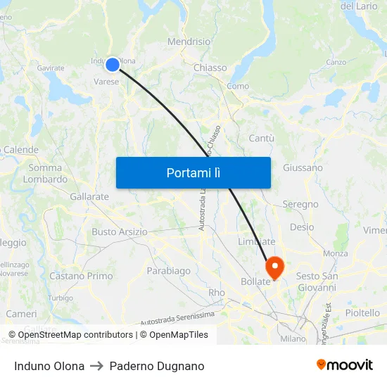 Induno Olona to Paderno Dugnano map