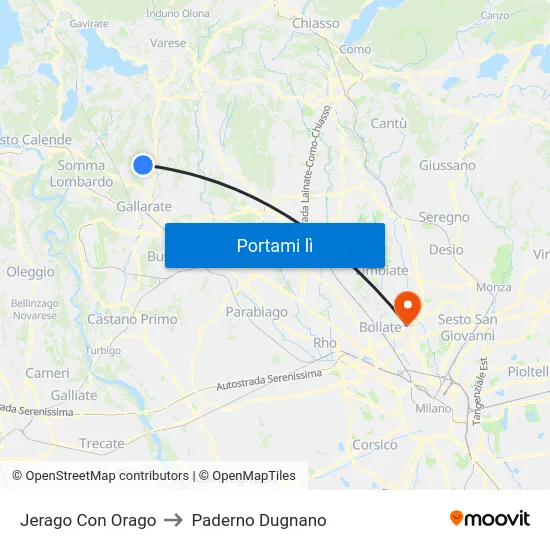 Jerago Con Orago to Paderno Dugnano map