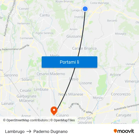 Lambrugo to Paderno Dugnano map
