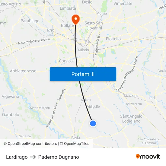 Lardirago to Paderno Dugnano map