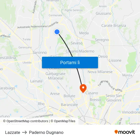 Lazzate to Paderno Dugnano map