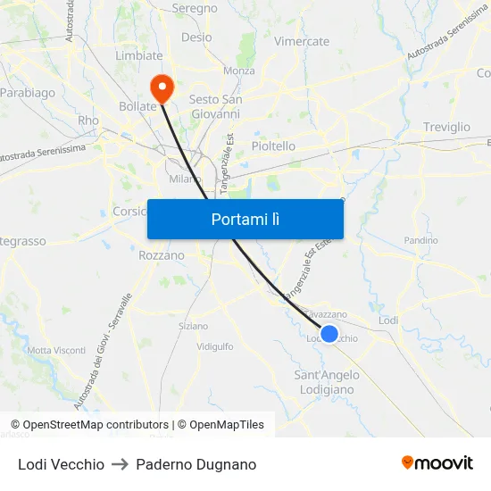 Lodi Vecchio to Paderno Dugnano map