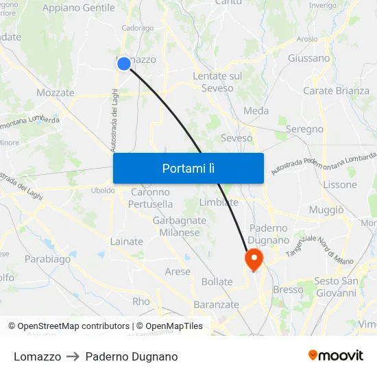 Lomazzo to Paderno Dugnano map