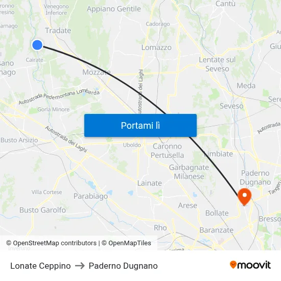 Lonate Ceppino to Paderno Dugnano map