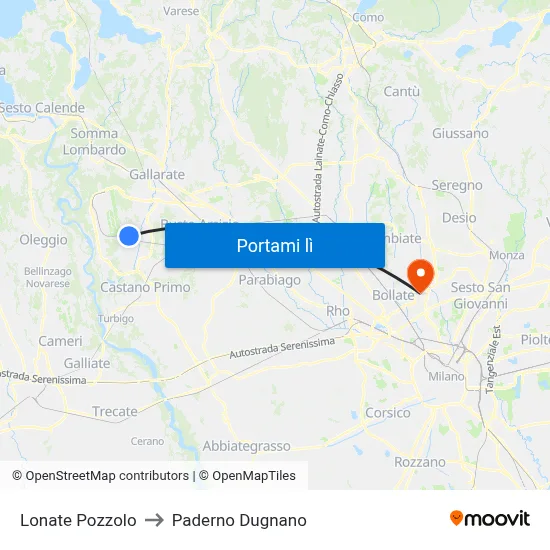Lonate Pozzolo to Paderno Dugnano map