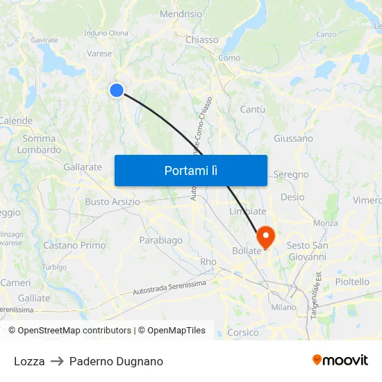 Lozza to Paderno Dugnano map
