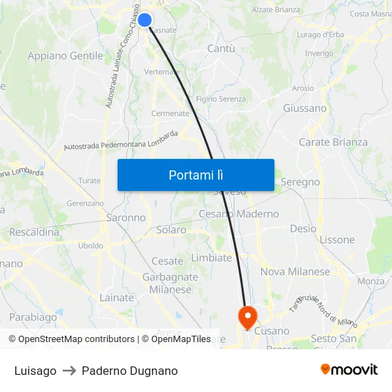 Luisago to Paderno Dugnano map