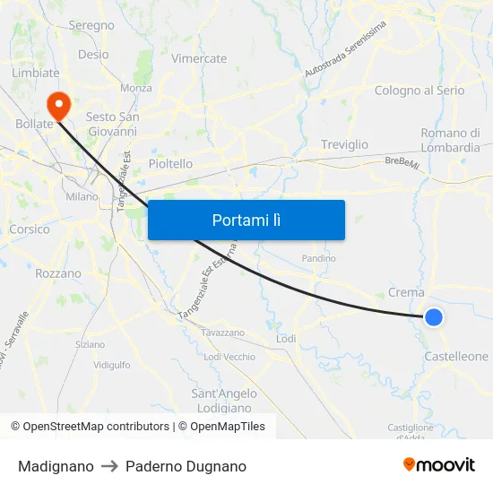 Madignano to Paderno Dugnano map