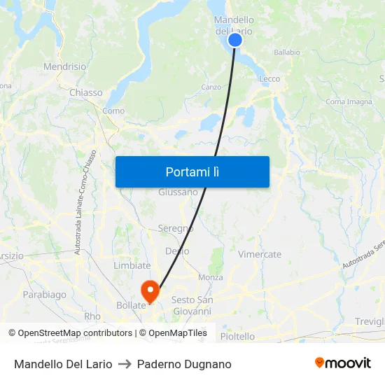 Mandello Del Lario to Paderno Dugnano map