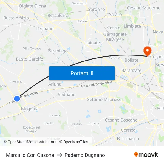 Marcallo Con Casone to Paderno Dugnano map