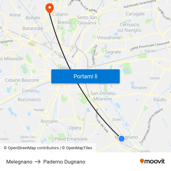 Melegnano to Paderno Dugnano map