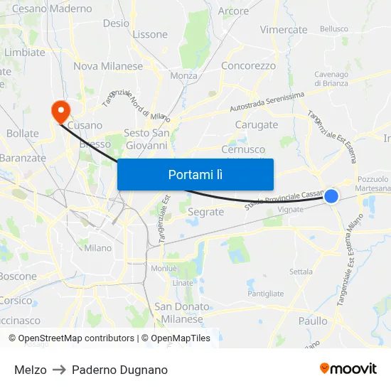 Melzo to Paderno Dugnano map