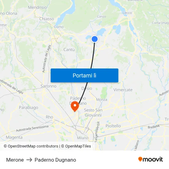Merone to Paderno Dugnano map