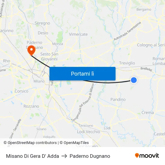 Misano Di Gera D' Adda to Paderno Dugnano map