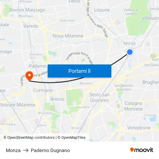 Monza to Paderno Dugnano map