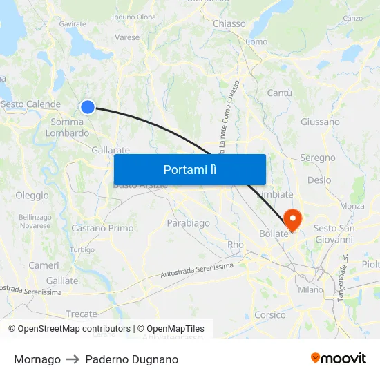 Mornago to Paderno Dugnano map