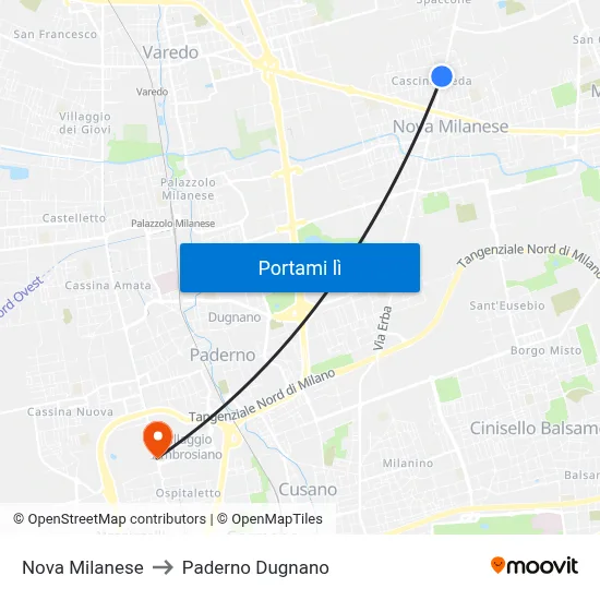 Nova Milanese to Paderno Dugnano map