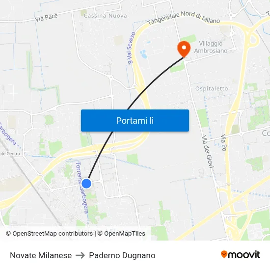 Novate Milanese to Paderno Dugnano map